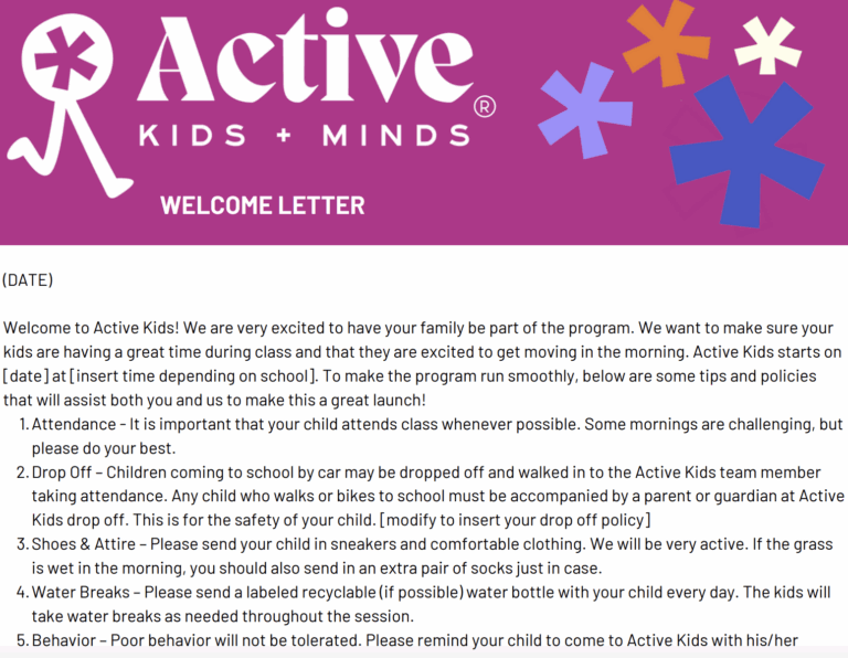 <p>Once enrolled Sample Welcome Letter</p>
