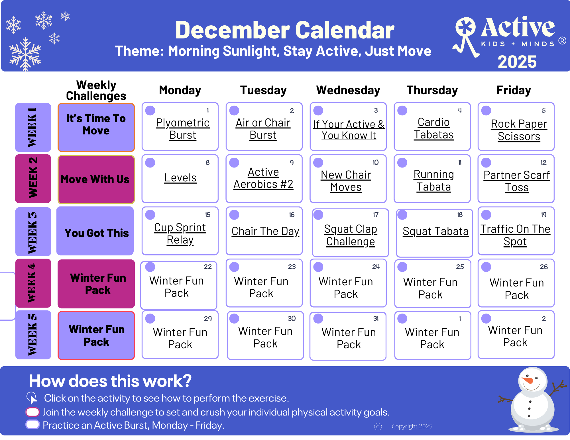 December Fitness Calendar 2025